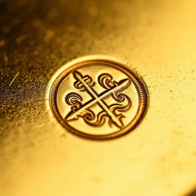 A macro shot of the Aethelred hallmark engraved on gold.