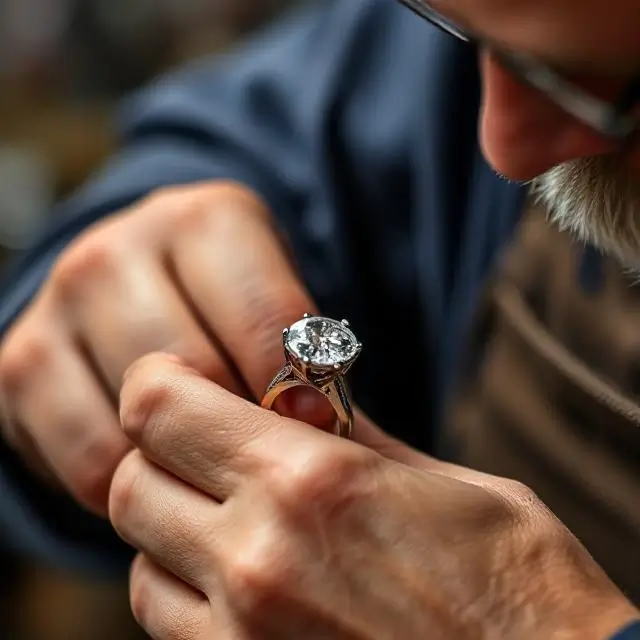 A master artisan carefully setting a diamond in a ring.
